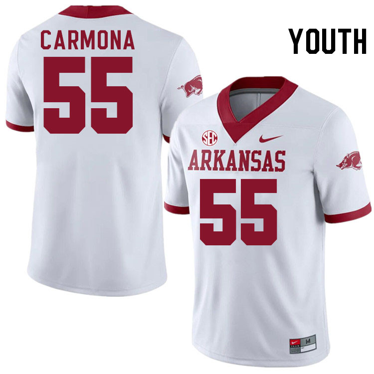 Youth #55 Fernando Carmona Arkansas Razorbacks College Football Jerseys Stitched-Alternate White